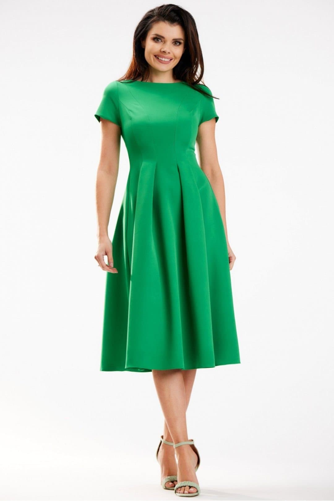 Love Lace Love Lace Women's Midi Boat Neck Short Sleeve Dress with Back Zip in Green