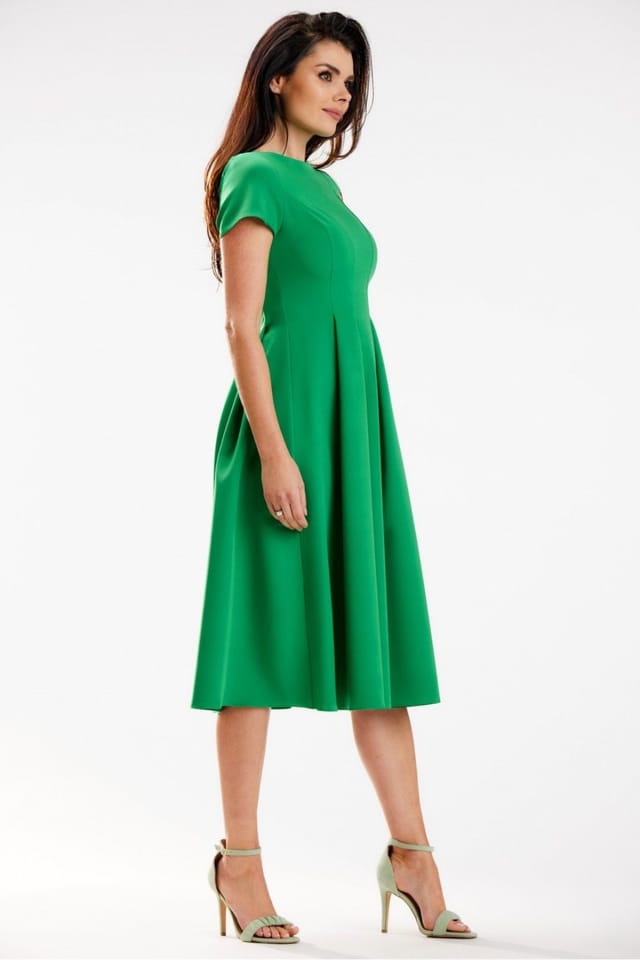 Love Lace Love Lace Women's Midi Boat Neck Short Sleeve Dress with Back Zip in Green - 2