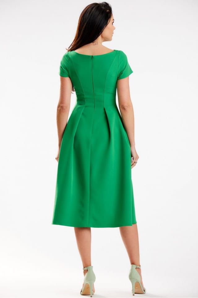 Love Lace Love Lace Women's Midi Boat Neck Short Sleeve Dress with Back Zip in Green - 3