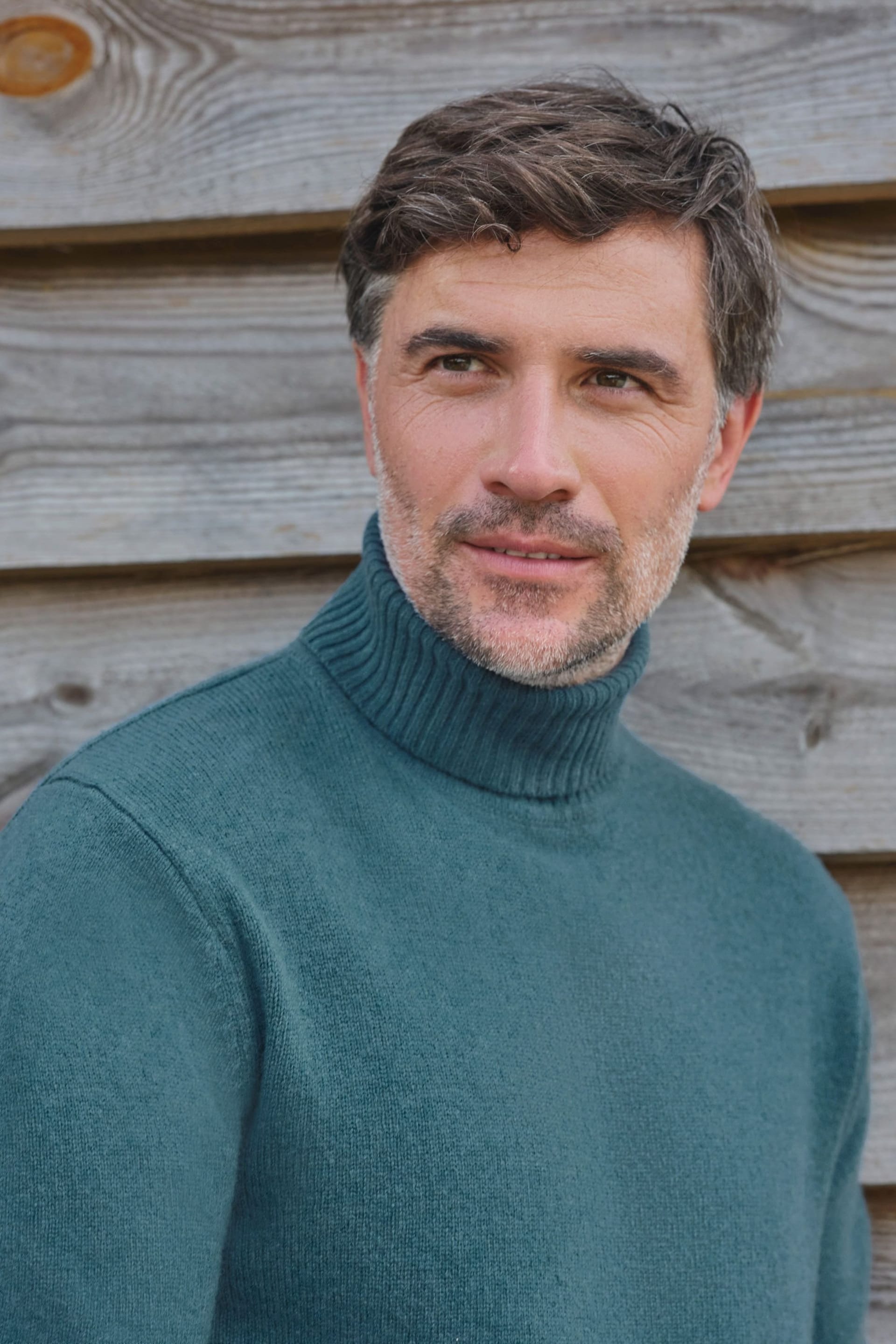 WoolOvers WoolOvers Men's Mens Lambswool Polo Neck Jumper in Teal - 4