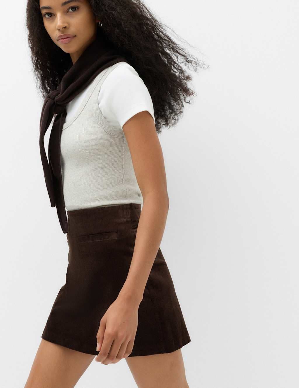 Marks & Spencer M&S Textured Corduroy Mini Skirt Chocolate
