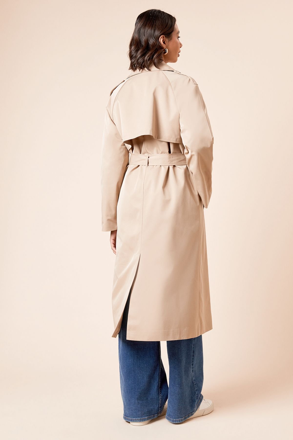 Dorothy Perkins Dorothy Perkins Women's Longline Double Breasted Belted Trench Coat in Stone - 3