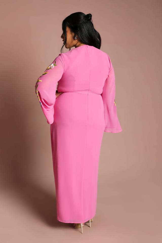 Coast Coast Women's Plus Embroidered V Neck Wrap Midi Dress in Pink - 3