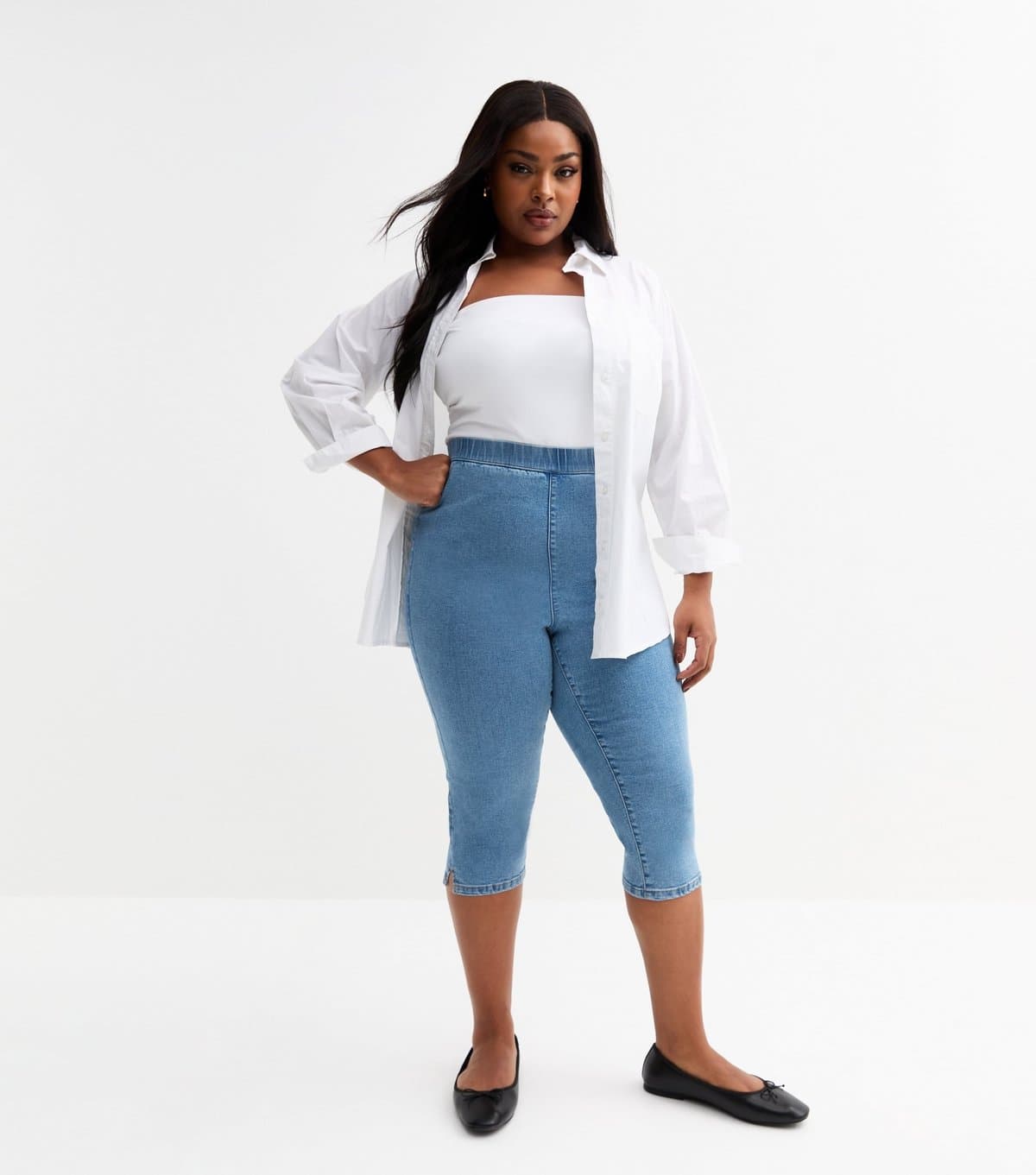 New Look Women's Plus Size Blue Denim Capri Trousers Curves New Look