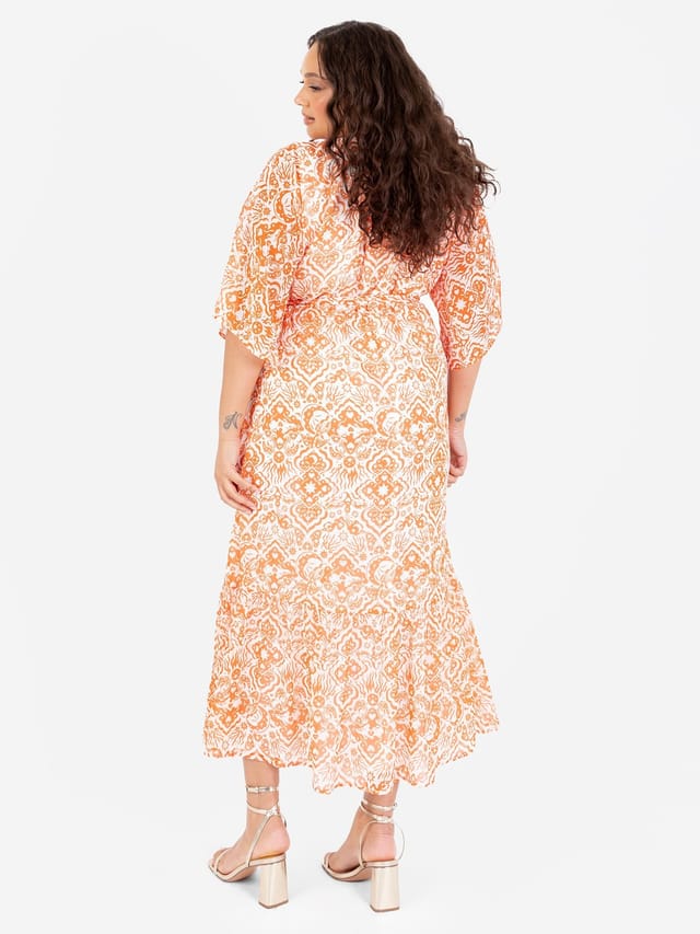 Lovedrobe Lovedrobe Women's Faux Wrap Kimono Sleeve Midaxi Dress in Orange - 3