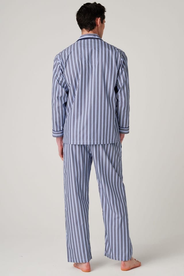 British Boxers British Boxers Men's "Navy Spark Stripe" Crisp Cotton Pyjama Set in Mid Navy - 3