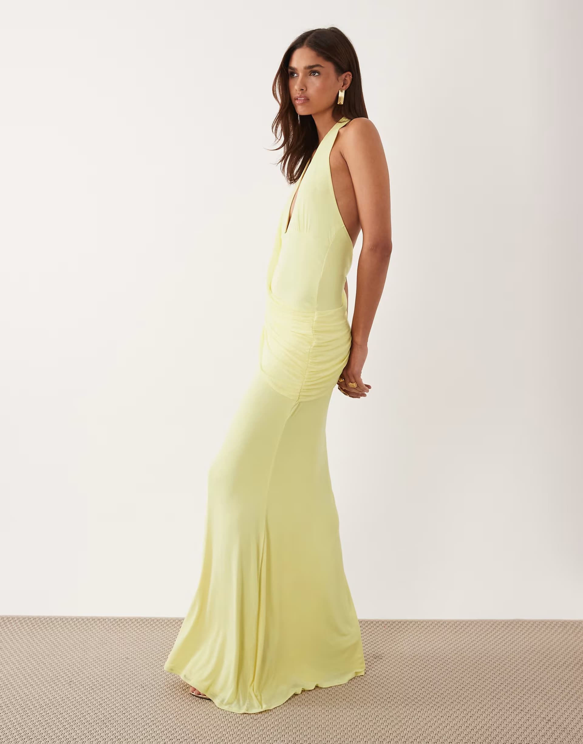 ASOS ASOS DESIGN halter maxi dress with draped sash detail in lemon