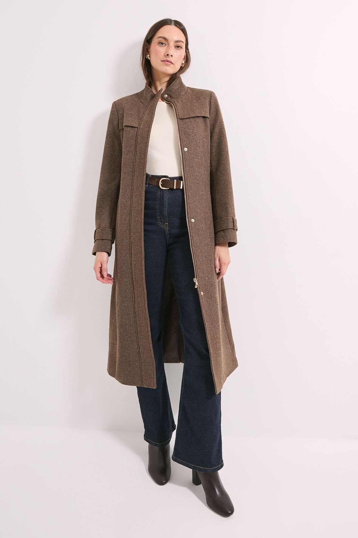 Wallis Wallis Women's Principles by Funnel Neck Coat in Taupe
