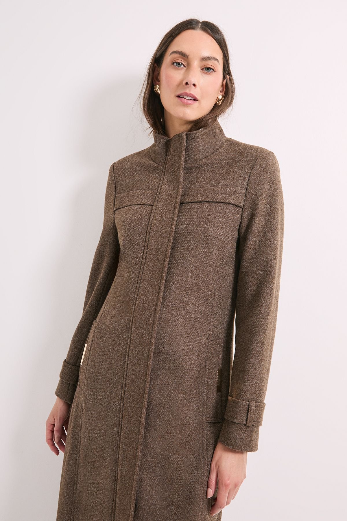 Wallis Wallis Women's Principles by Funnel Neck Coat in Taupe - 4