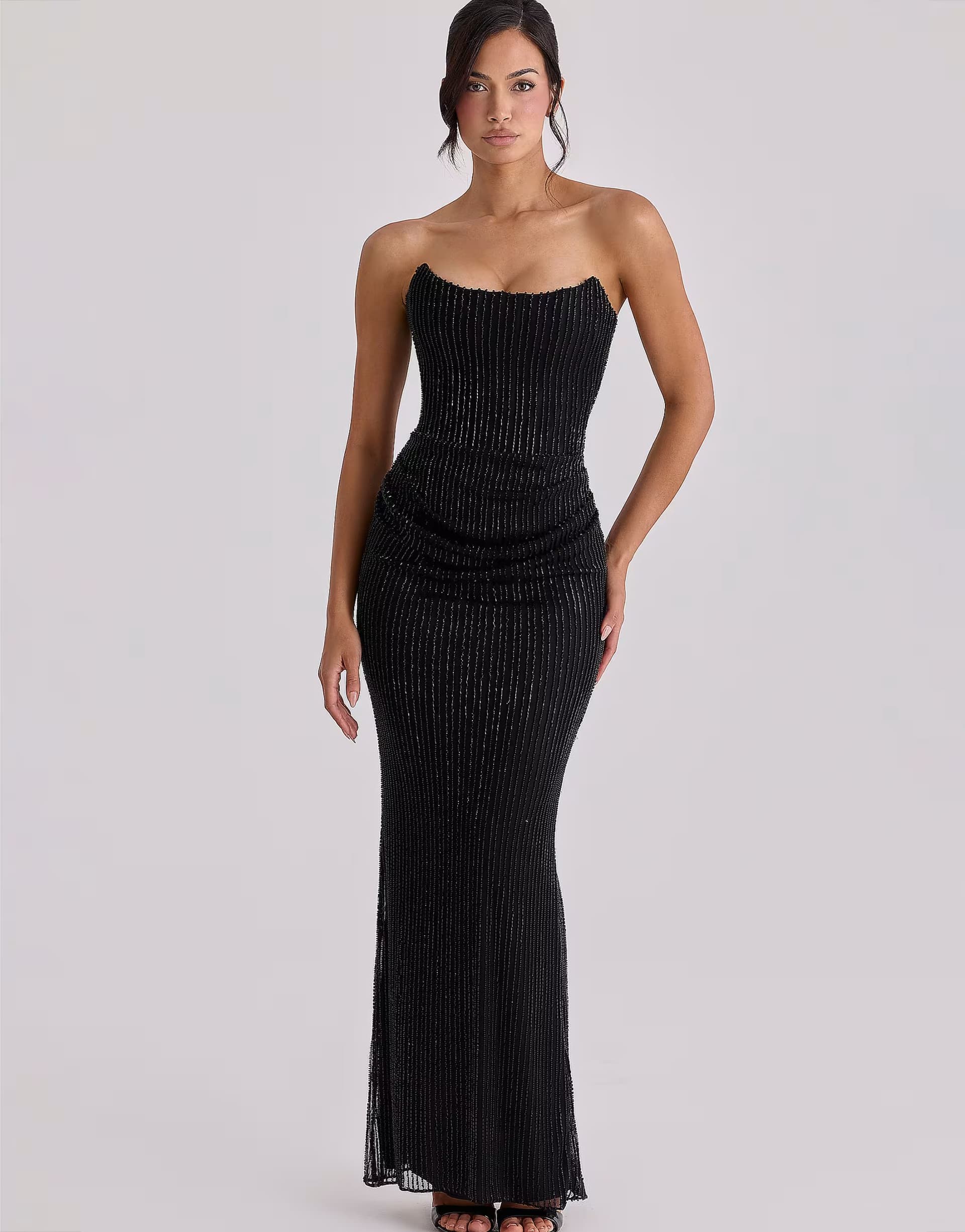 ASOS House of CB Alicia black hand-beaded embellished maxi dress in black