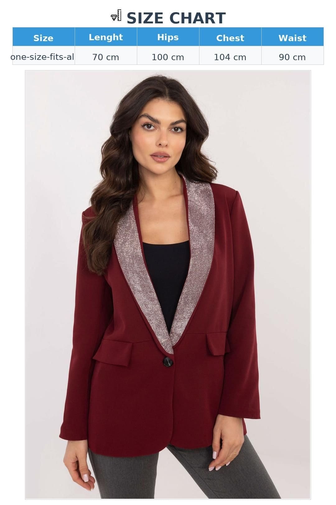 Love Lace Love Lace Women's Elegant One Button Jacket with Rhinestone Lapels in Burgundy - 4