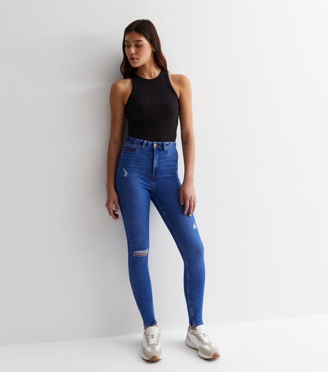 New Look Women's Tall Blue Ripped Knee Hallie Super Skinny Jeans New Look - 3