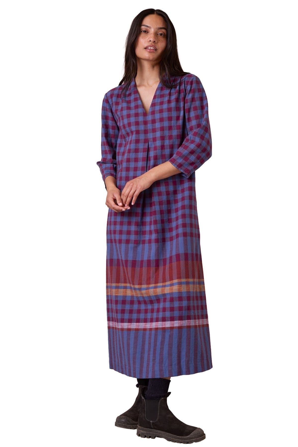 Celtic & Co Celtic & Co Women's Engineered Check Dress in Burgundy