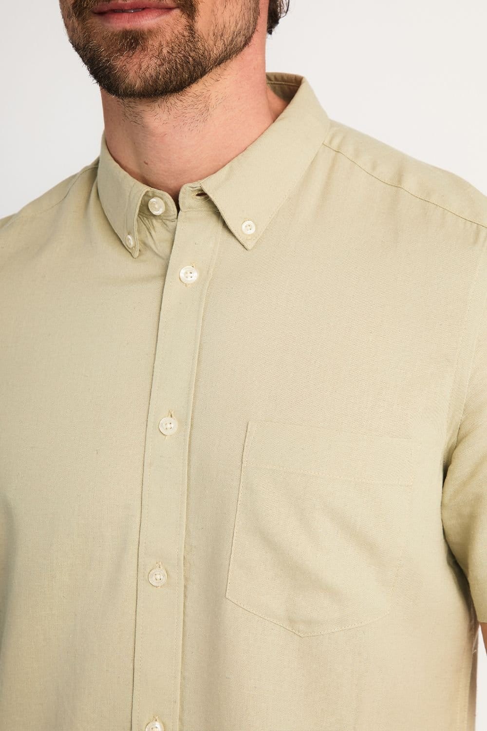 French Connection French Connection Men's Linen Blend Short Sleeve Chest Pocket Shirt in Light Green - 4