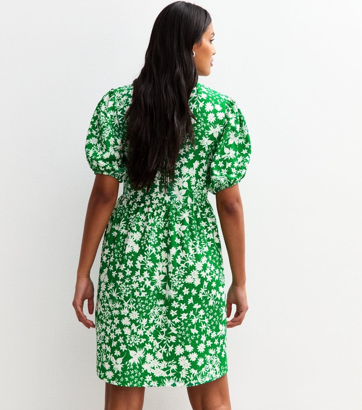 New Look Women's Green Floral Print Textured Tie Front Mini Dress New Look - 4