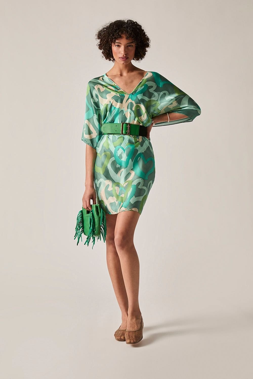 James Lakeland Green Heart Print Kaftan