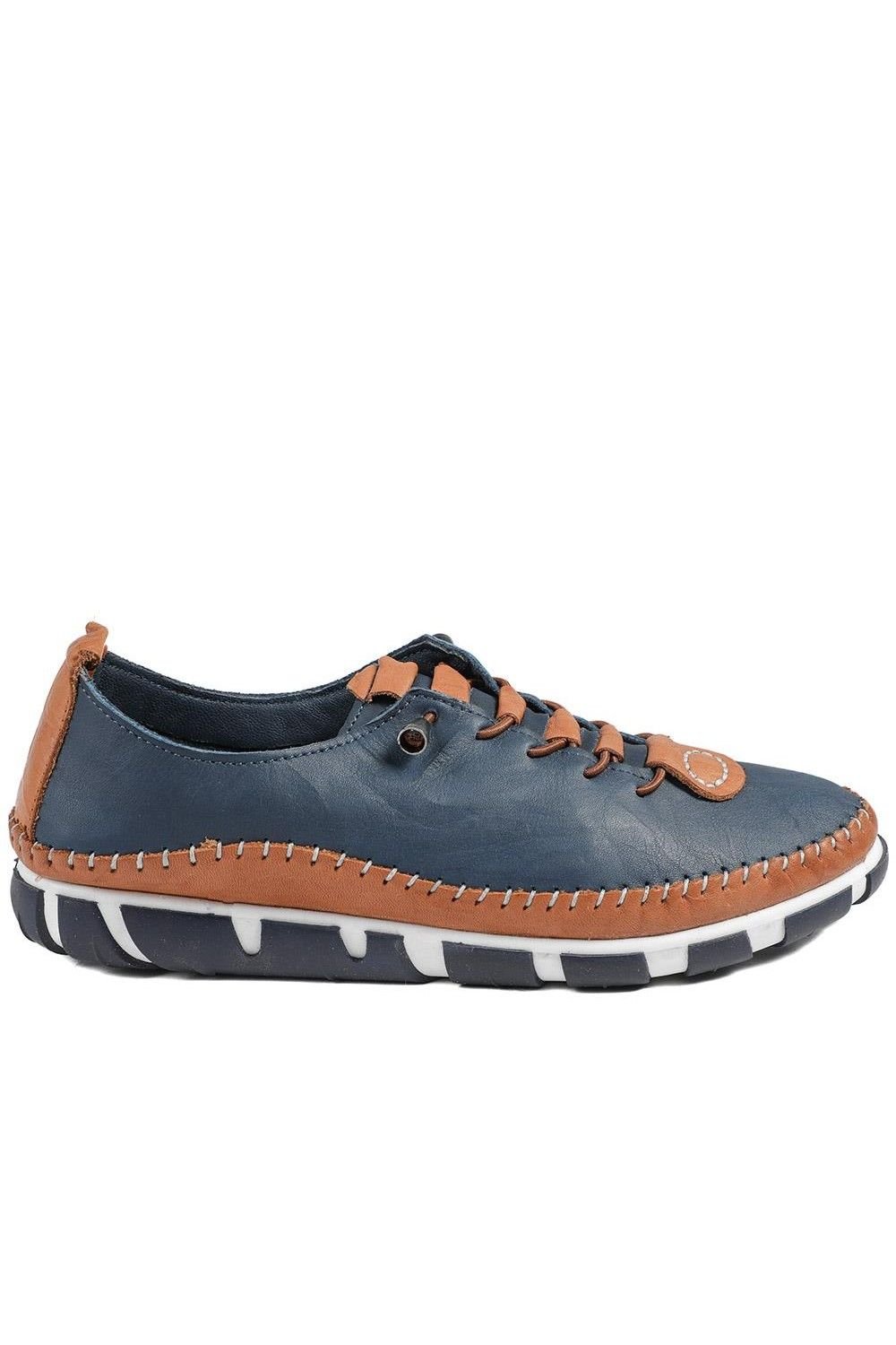 Pavers Pavers Women's All Leather Lace Up Stitch Detail Shoes in Navy - 2