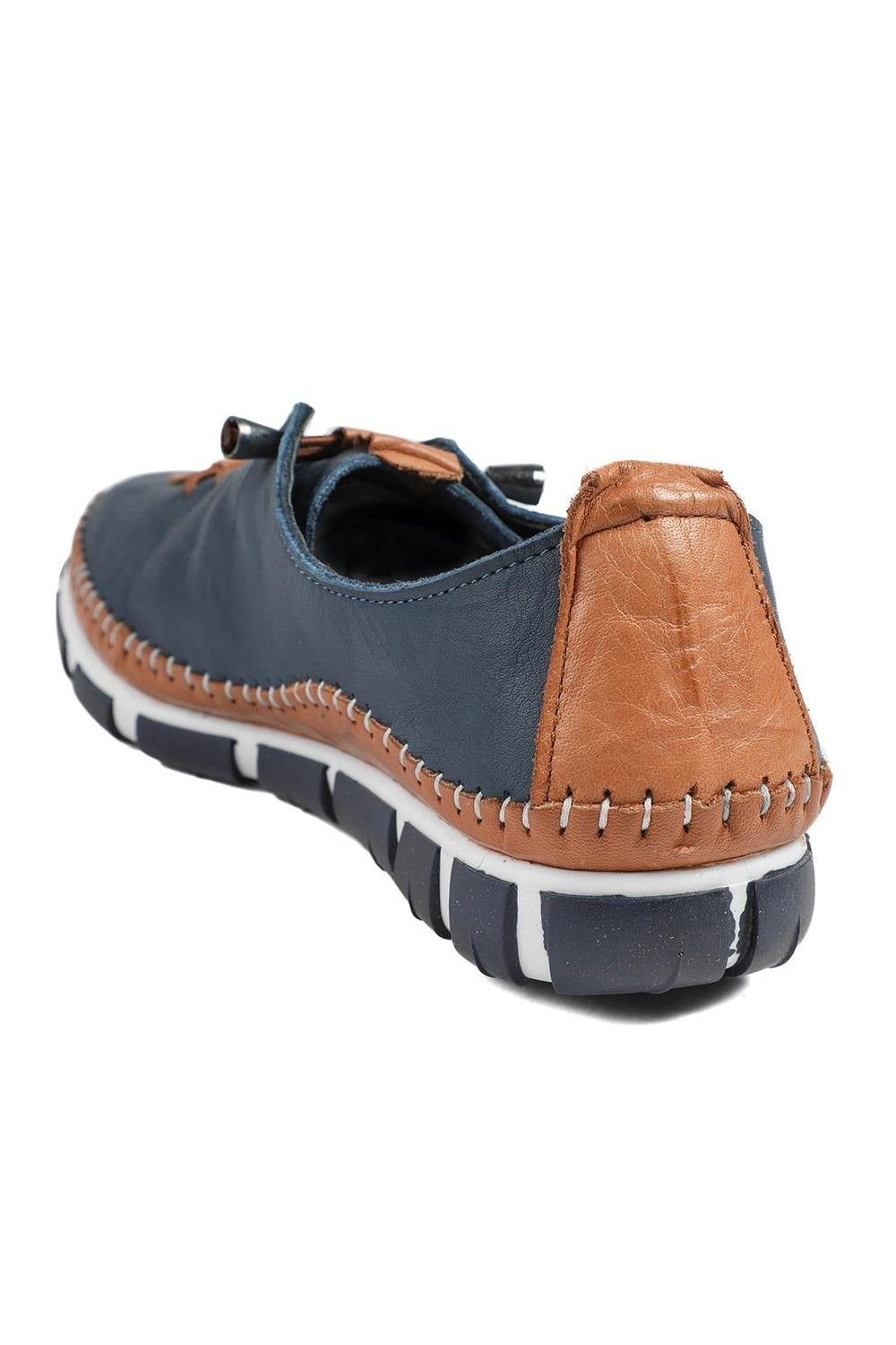 Pavers Pavers Women's All Leather Lace Up Stitch Detail Shoes in Navy - 3