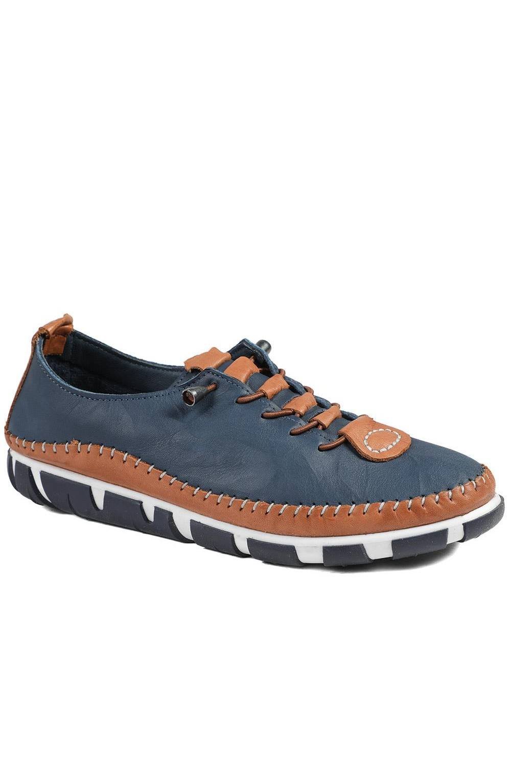 Pavers Pavers Women's All Leather Lace Up Stitch Detail Shoes in Navy - 4