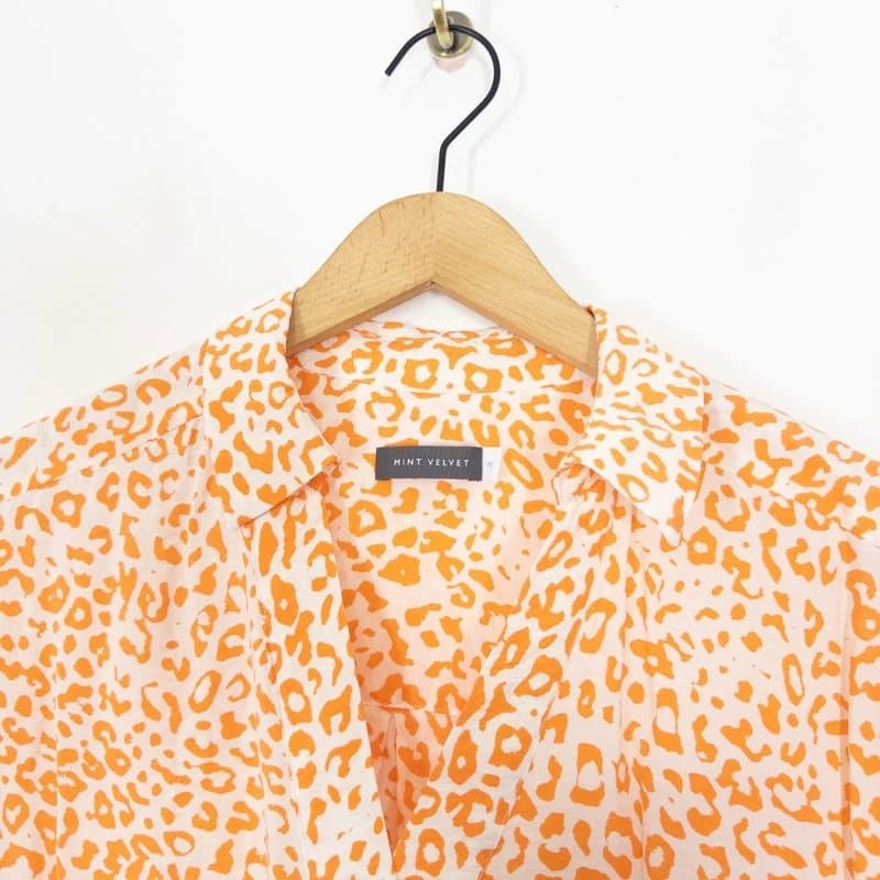 Mint Velvet Mint Velvet Orange Leopard Blouse Size M 12 Oversized V Neck Top Collared