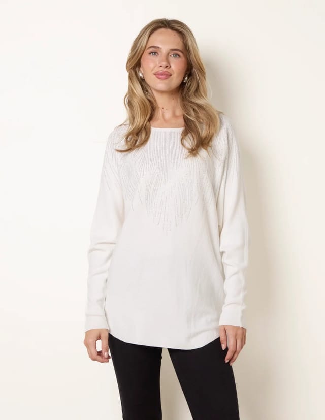 Blue Vanilla Diamante Embellished Batwing Jumper - 2