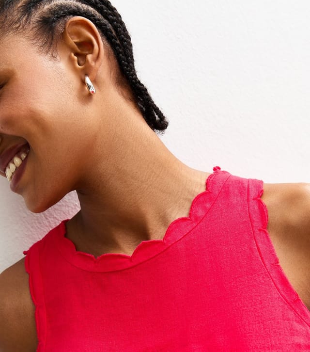 New Look Women's Tall Red Linen Blend Scalloped Trim Vest New Look - 2