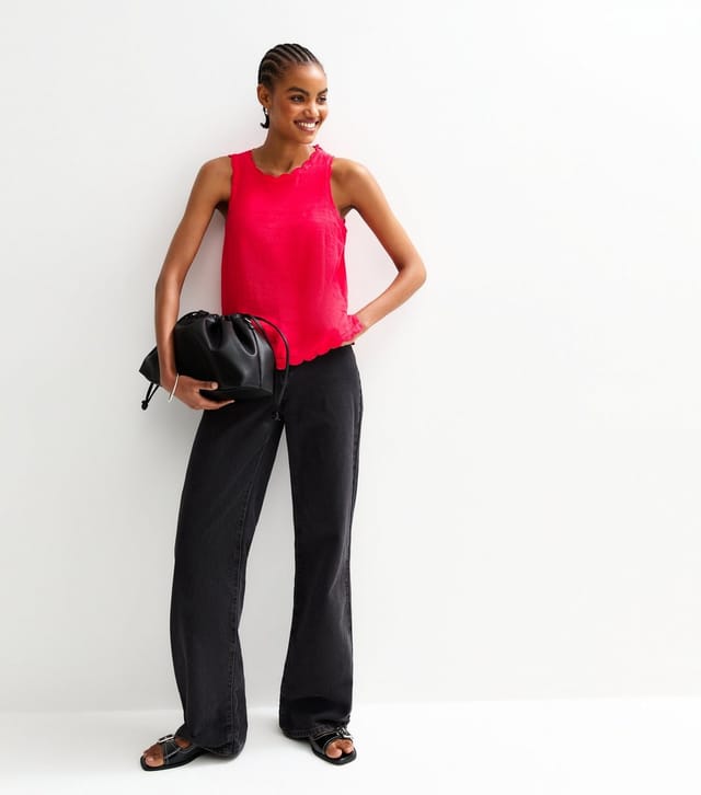 New Look Women's Tall Red Linen Blend Scalloped Trim Vest New Look - 3