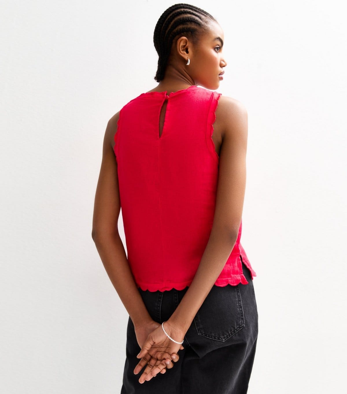 New Look Women's Tall Red Linen Blend Scalloped Trim Vest New Look - 4