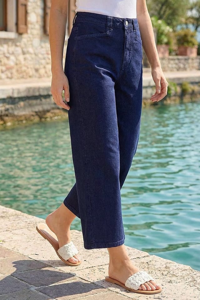 Dusk Dusk Women's Denim Pocket Detail Wide Leg Culotte in Indigo - 2
