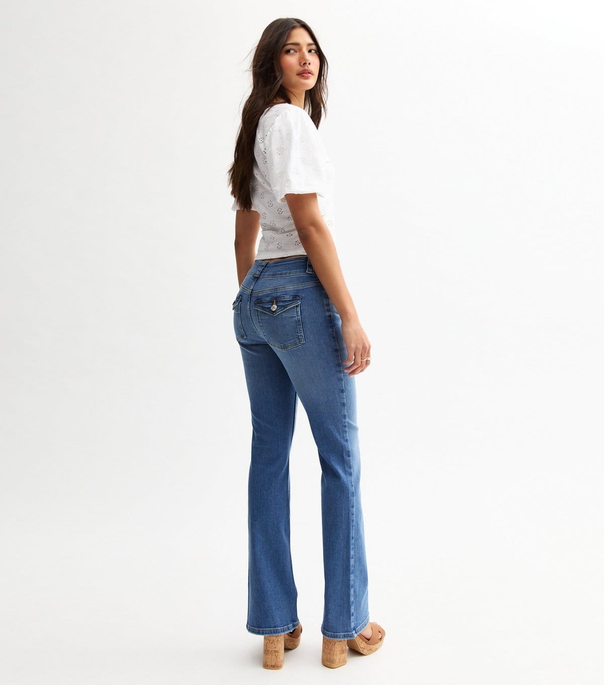 New Look Women's Blue Double Button Flared Jeans New Look - 4