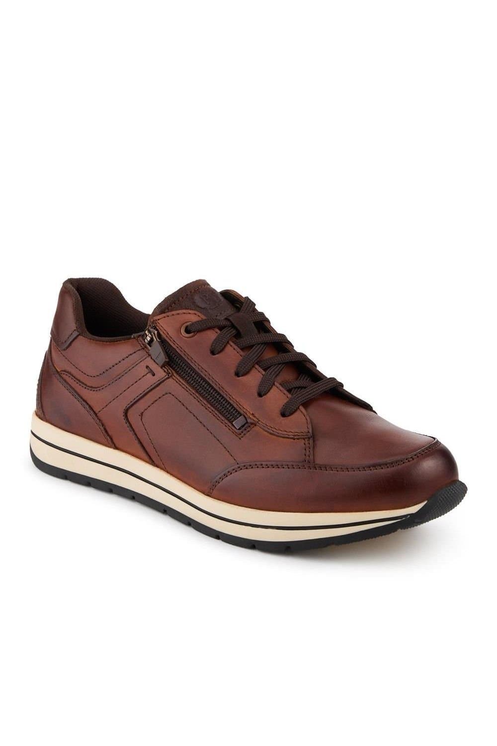 Pavers Pavers Men's Leather Zip Fasten Cushioning Trainers in Brown