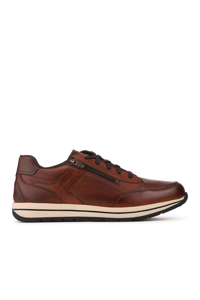 Pavers Pavers Men's Leather Zip Fasten Cushioning Trainers in Brown - 3