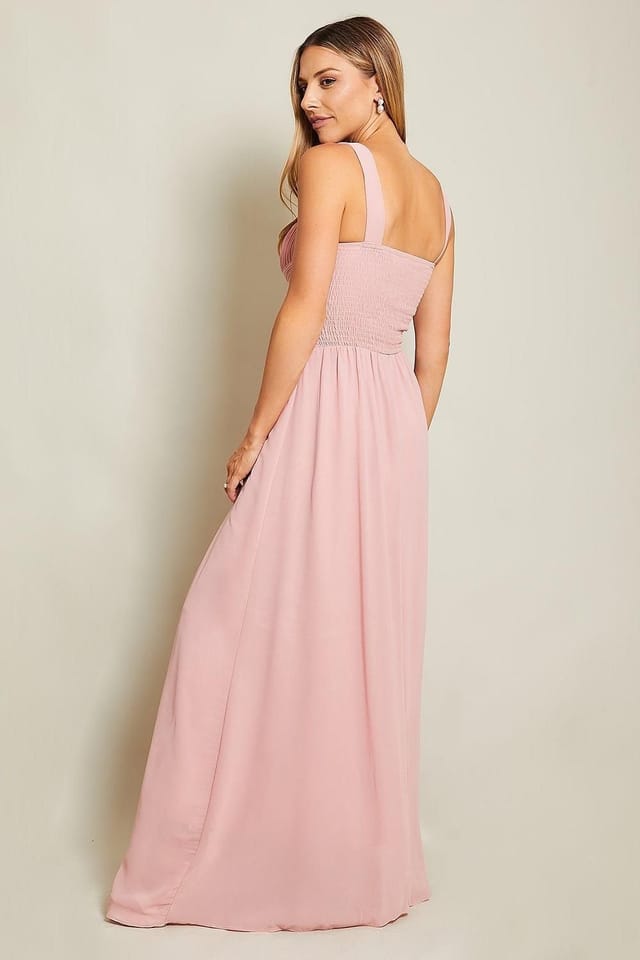 KRISP KRISP Women's Gem & Mesh Front Chiffon Maxi Dress in Dark Pink - 3