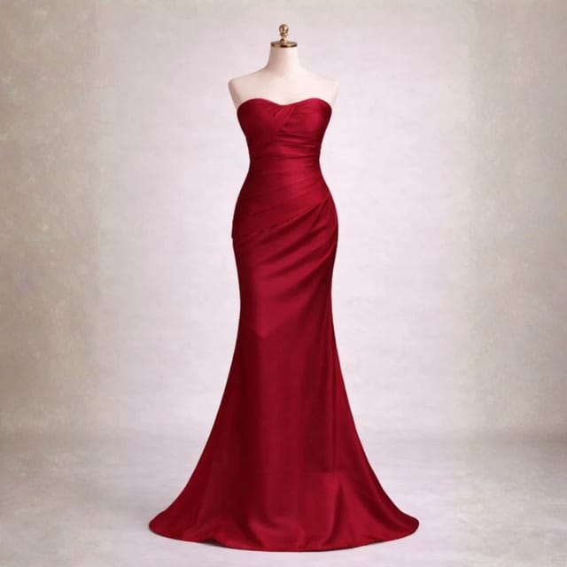 Marco Paul Marco Paul Women's Satin Mermaid Prom Dress Ballgown in Burgundy - 3