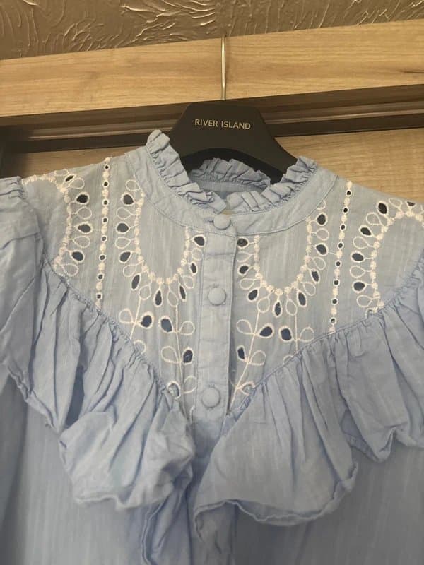 River Island River island blue crochet cotton shirt/blouse size 8