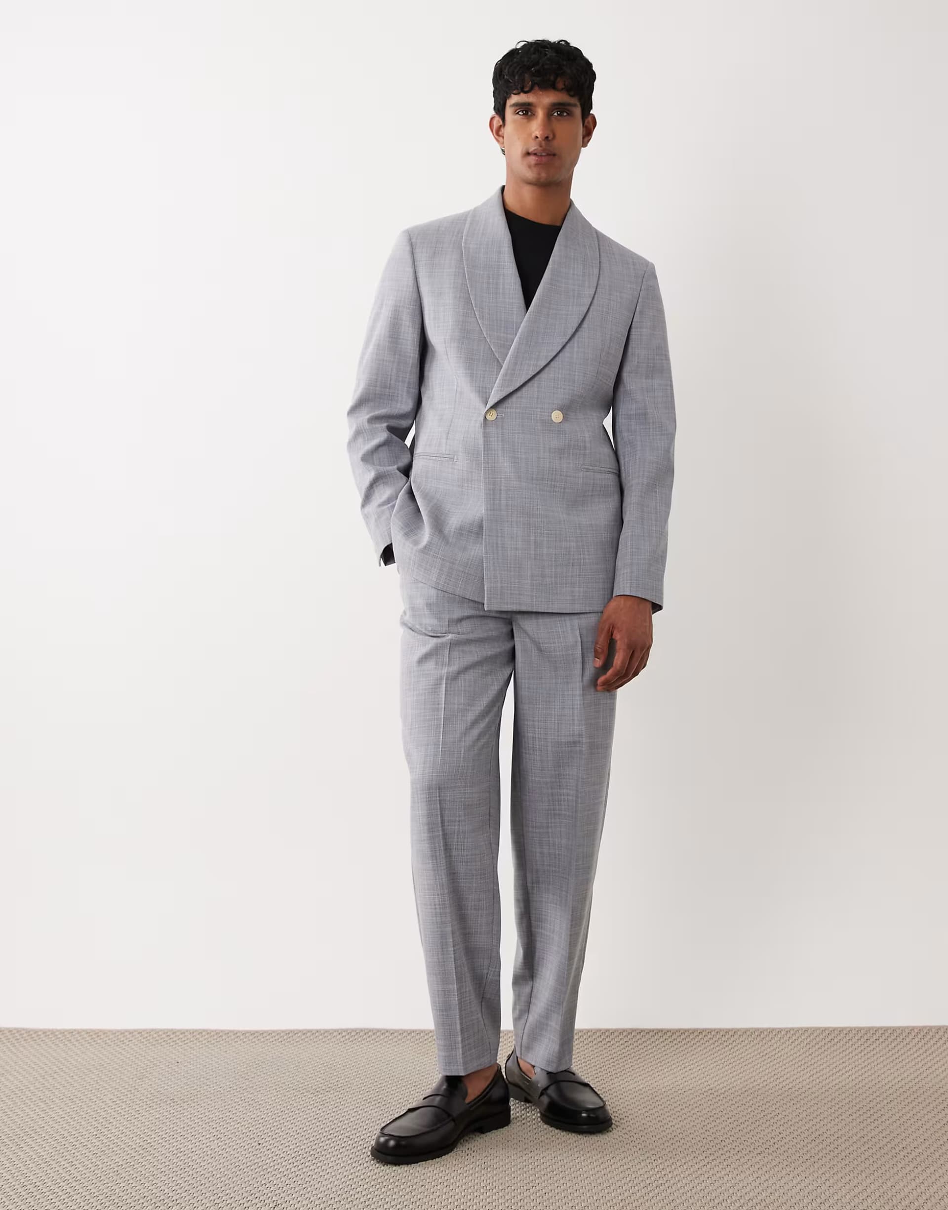 ASOS ASOS DESIGN linen look tapered suit trousers in grey