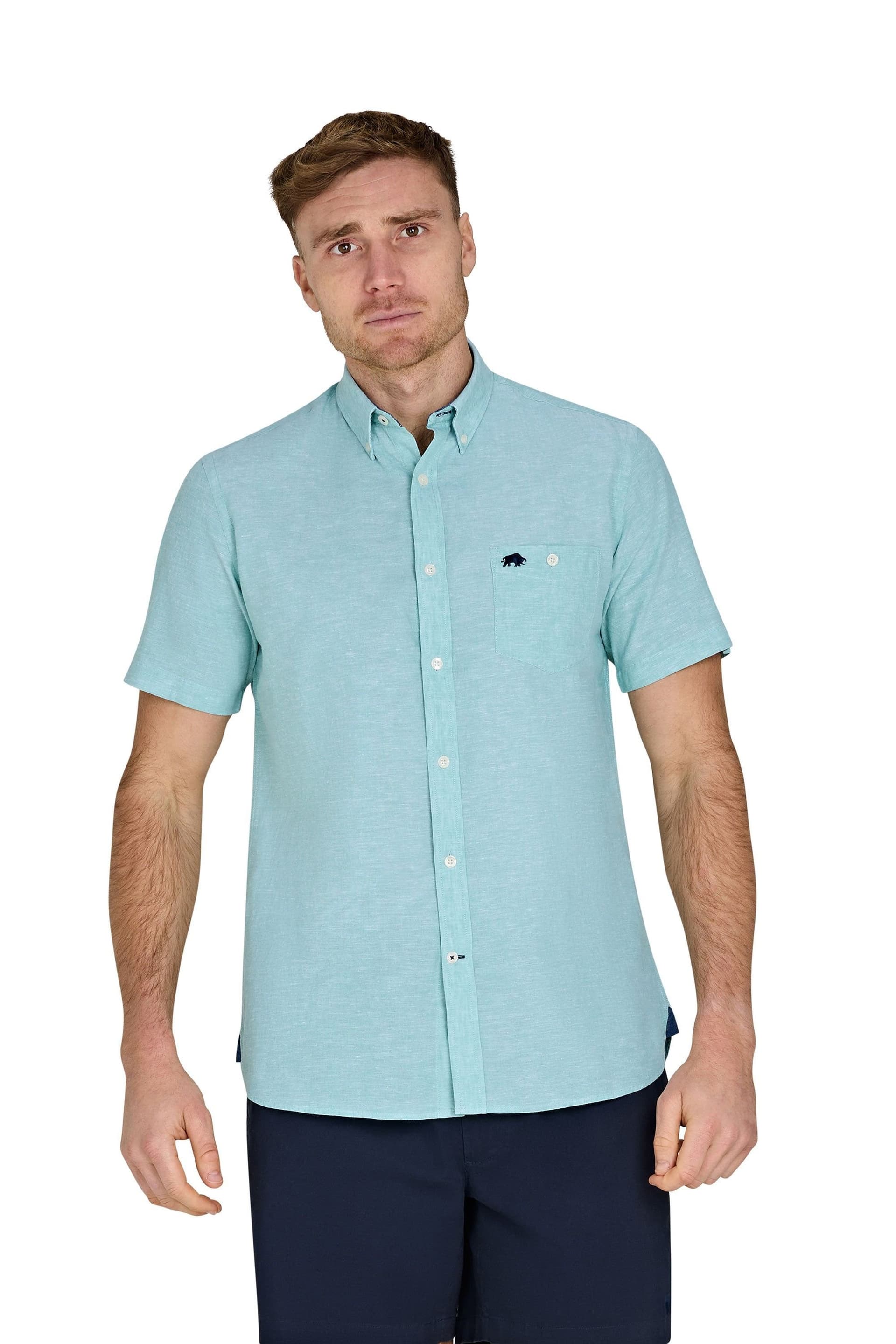 raging bull Raging Bull Men's Classic Short Sleeve Linen Shirt in Light Green
