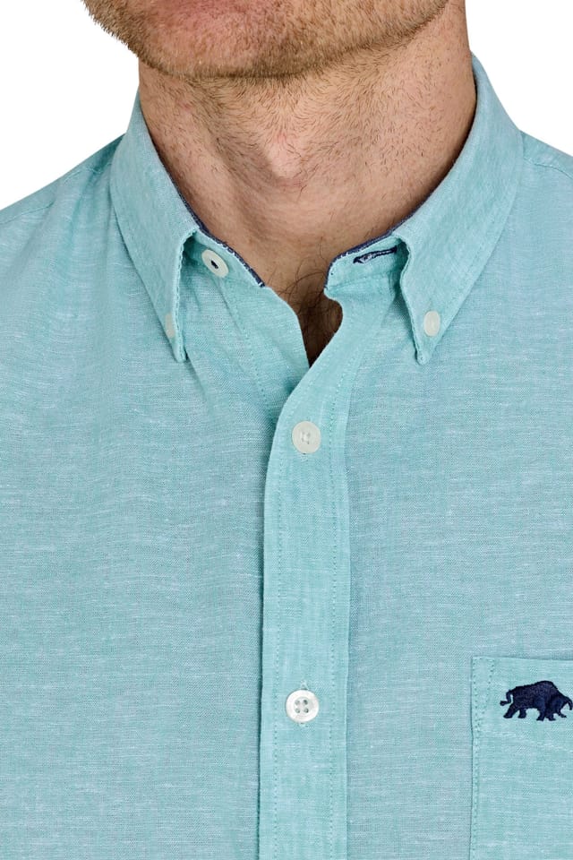 raging bull Raging Bull Men's Classic Short Sleeve Linen Shirt in Light Green - 3