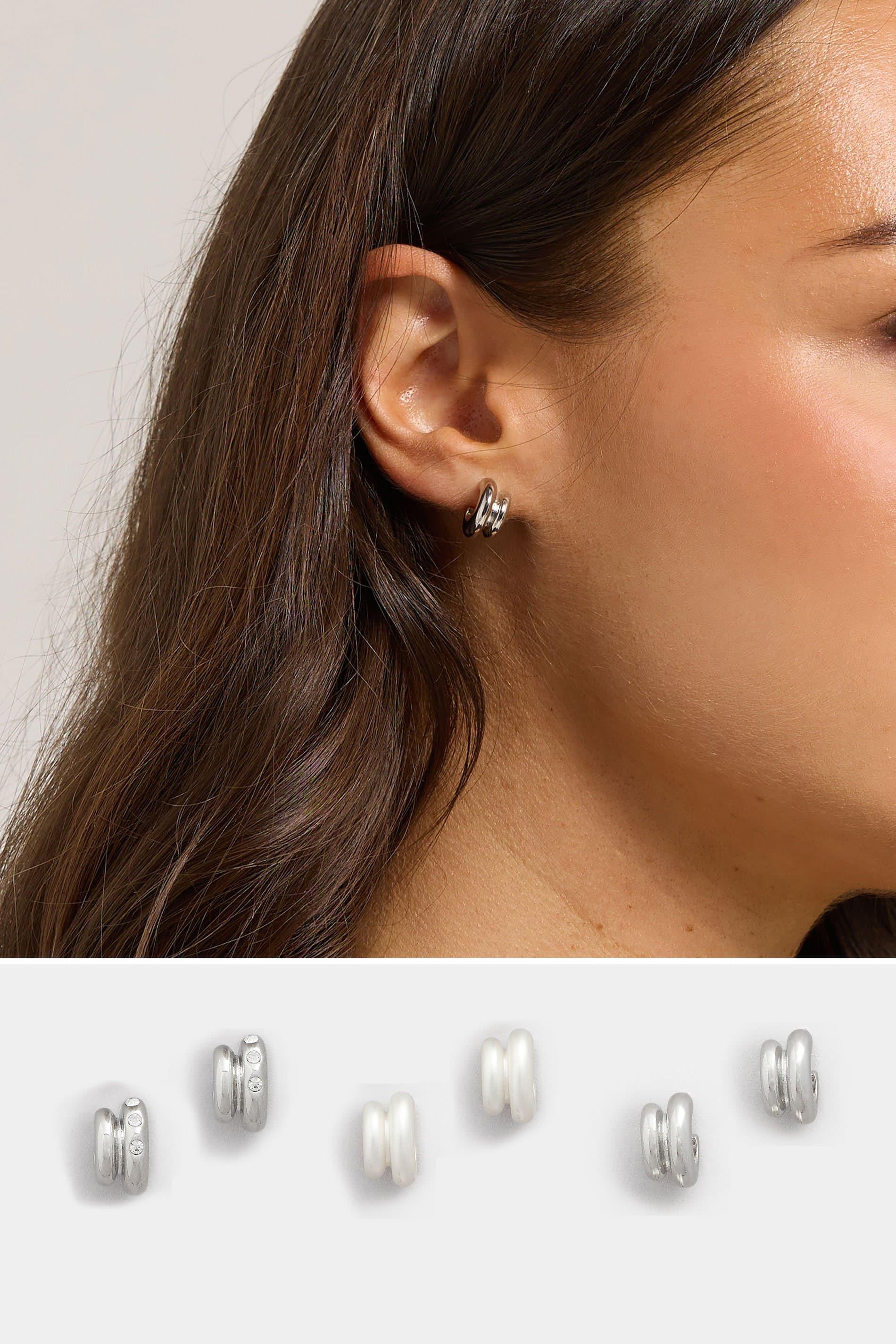 Yours 3 Pack Silver Tone Diamante Mini Hoop Earrings Set