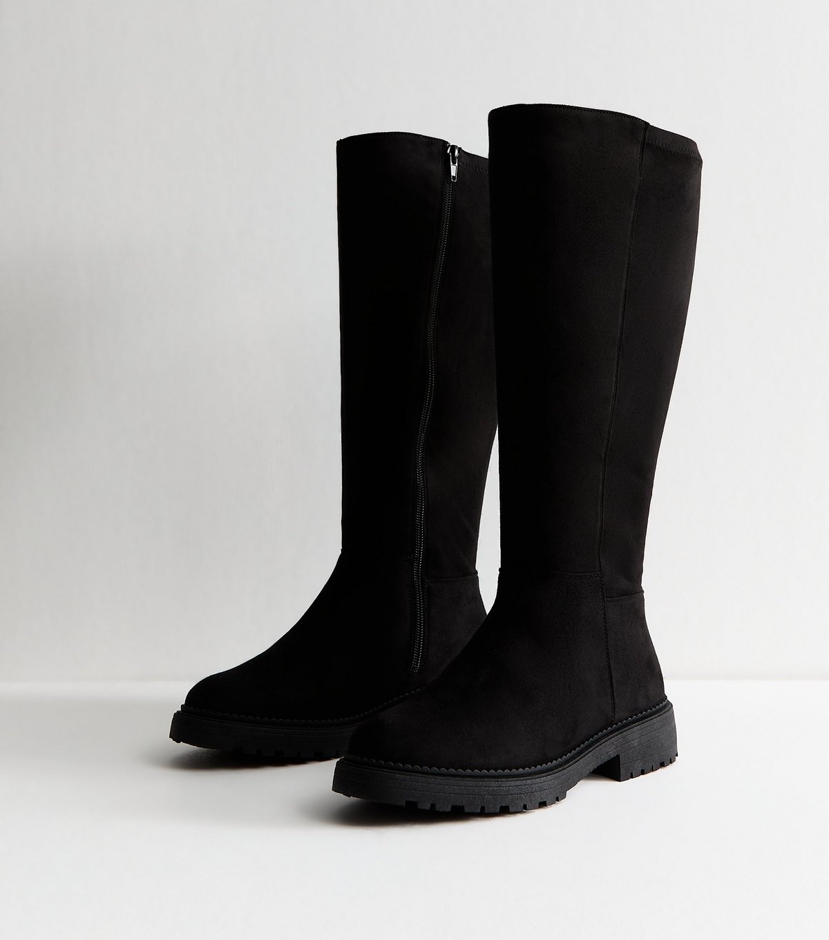 New Look Women's Wide Fit Black Faux Suede Tall Boots Vegan New Look - 4