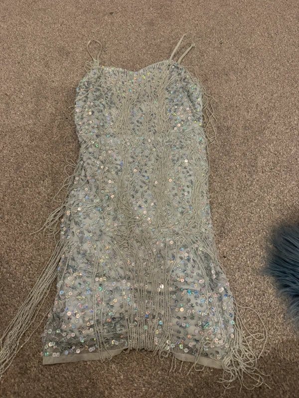 ASOS Silver & Turquoise Sequin Halter Dress