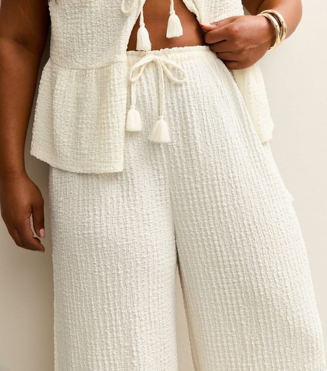 New Look Women's Plus Size Off White Textured Beach Trousers Curves New Look - 2