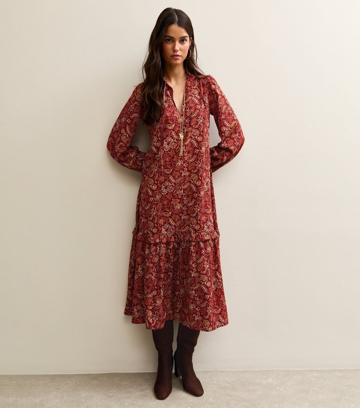 New Look Red Paisley Keyhole Midi Dress