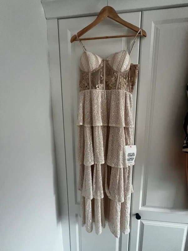 Never Fully Dressed Never Fully Dressed bridal sequin and lace corset tiered maxi dress