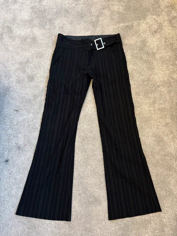 New Look vintage new look 8 pinstripe flared low rise waisted trousers with belt 90s 2000s
