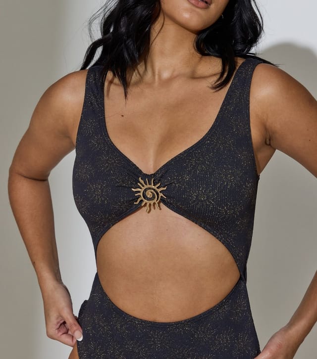 South Beach Women's Black Glitter Cutout Sunburst Tummy Control Swimsuit South Beach New Look - 3