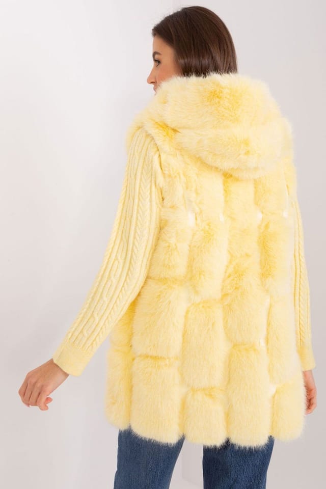 Love Lace Love Lace Women's Hooded Faux Fur Vest with Pockets Zipper in Yellow - 3