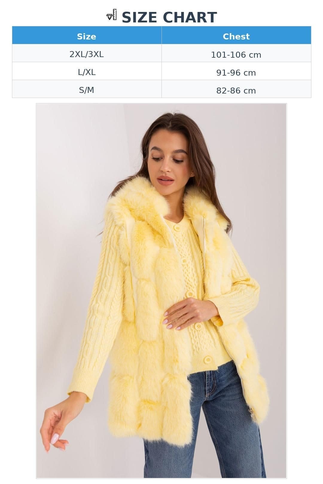 Love Lace Love Lace Women's Hooded Faux Fur Vest with Pockets Zipper in Yellow - 4