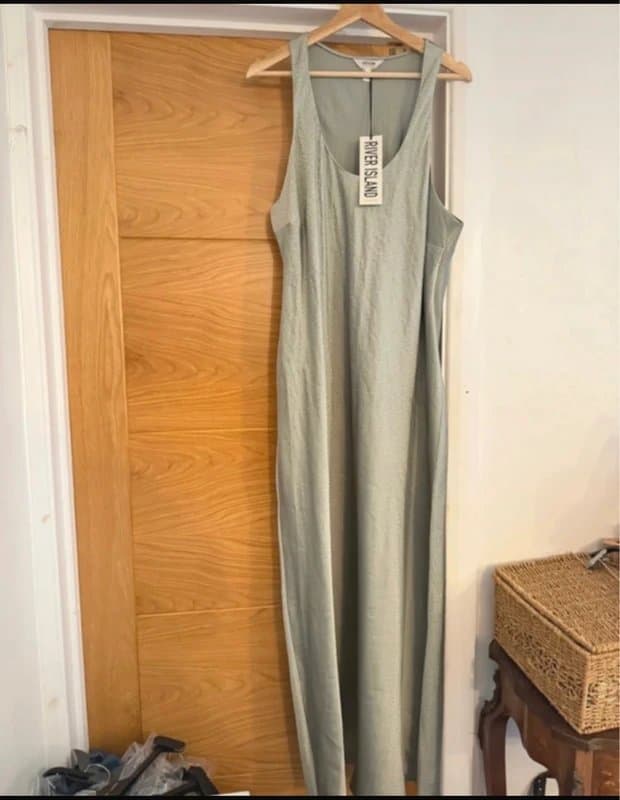 River Island River Island Sage Green Satin Style Studded Embellished Slip Maxi Dress BNWT UK 12