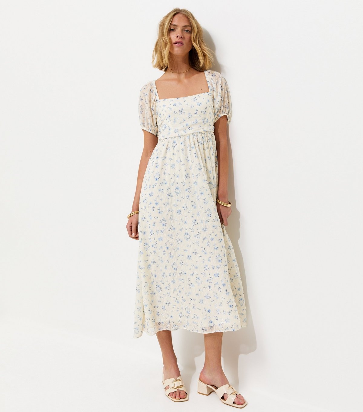 New Look Women's Cream Ditsy Floral Tie Back Milkmaid Midi Dress New Look - 2